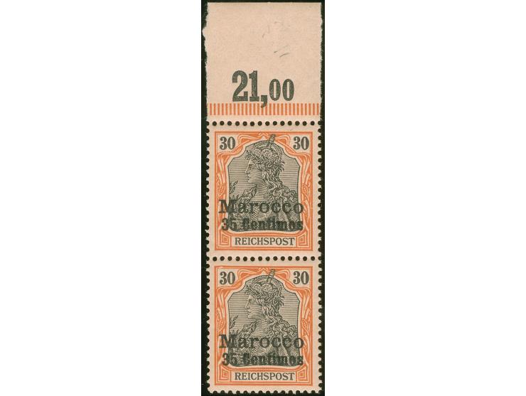 1900, Germania ohne Wz. 35 C. auf 30 Pfg. rötlichorange/rotschwarz auf mattgelblichorange, senkrechtes Oberrandpaar mit Platt