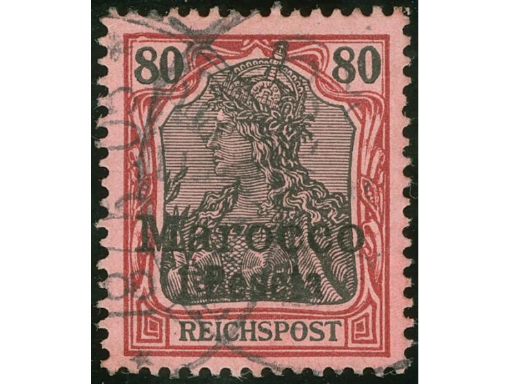 1900, Germania ohne Wz. 1 P. auf 80 Pfg. rotkarmin/schwarz auf rosa, mit Plattenfehler “blasenförmiger weißer Fleck ziwschen 