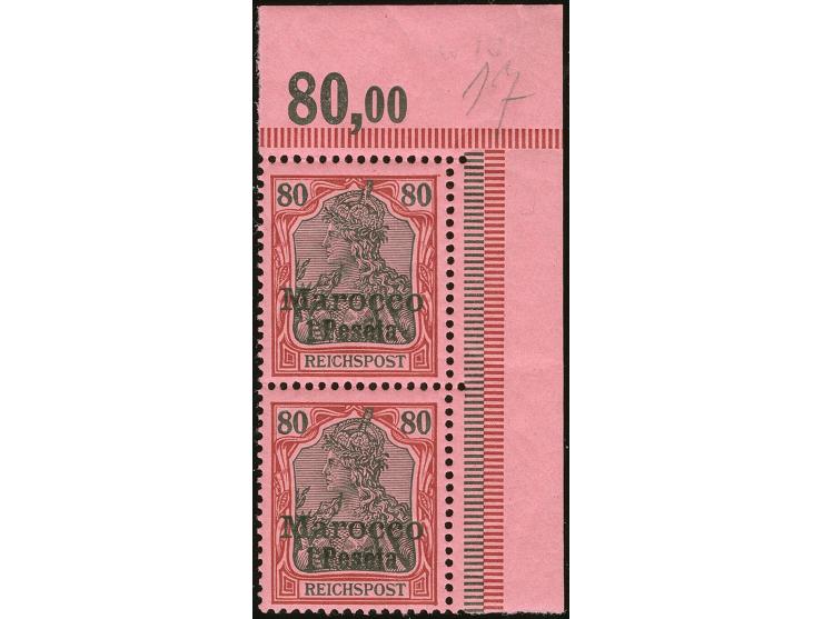 1900, Germania ohne Wz. 1 P. auf 80 Pfg. dunkelrötlichkarmin/rotschwarz auf mattkarmin, senkrechtes Paar aus der rechten ober