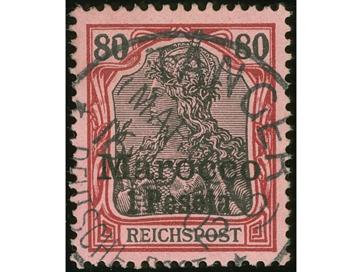 1900, Germania ohne Wz. 1 P. auf 80 Pfg. rotkarmin/schwarz auf rosa, mit Plattenfehler “0 der linken Wertangabe 80 oben links