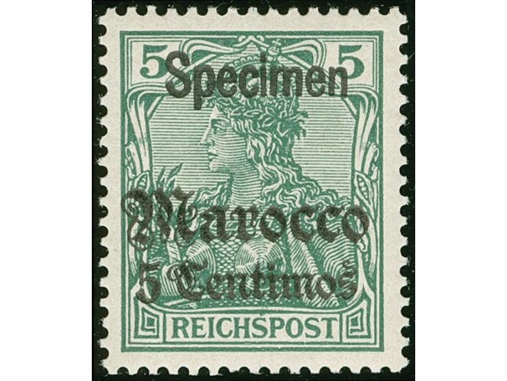 1905, Fraktur-Aufdruck 5 C. auf 5 Pfg. grün, mit Aufdruck “Specimen”, sauber ungebraucht, tadellos, Fotobefund Steuer BPP (20