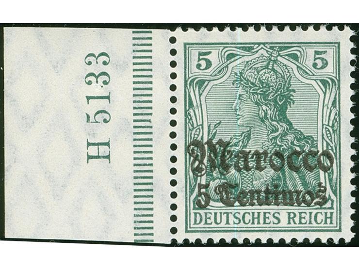 1906, Germania mit Wz. 5 C. auf 5 Pfg. dunkelgrün, linkes Seitenrandstück mit Ur-HAN “H 5133”, postfrisch, tadellos
