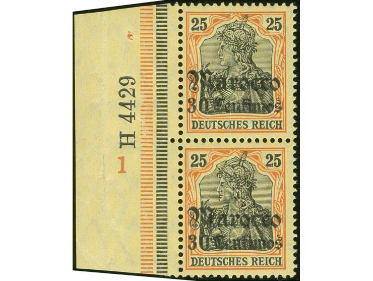 1906, Germania mit Wz. 35 C. auf 30 Pfg. dunkelrötlichorange/schwarz auf mattchromgelb, senkrechtes Paar mit linkem Seitenran