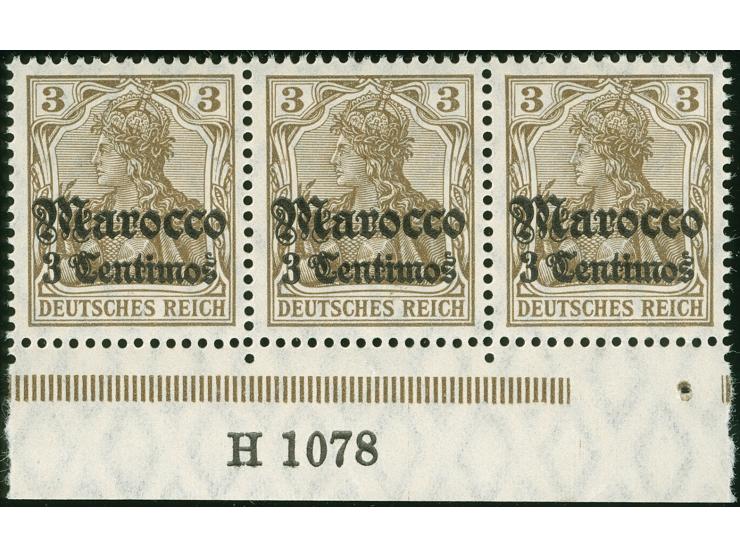 1906, Germania mit Wz. 3 C. auf 3 Pfg. dunkelockerbraun, waagerechter Unterranddreierstreifen mit Aufdruck-Han “H 1078”, post