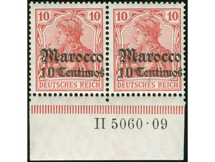 1906, Germania mit Wz. 10 C. auf 10 Pfg. lebhaftkarminrot, waagerechtes Unterrandpaar mit Aufdruck-Han “H 5060.09”, postfrisc