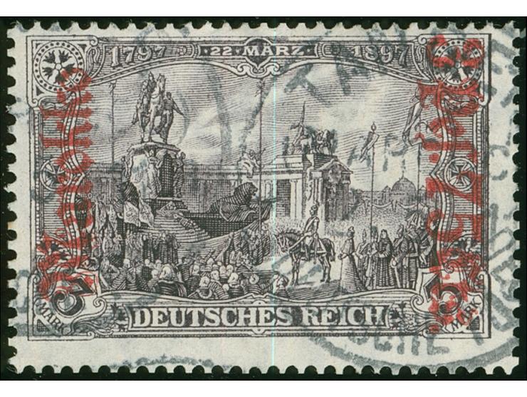 1911/19, Germania mit Wz. 3 P. 75 C. auf 3 M. schwärzlichviolett, Friedensdruck, sauber gestempelt “TANGER (MAROCCO) 2.5.11”,