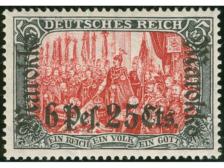 1911, Germania mit Wz. 6 Pes. 25 Cts. auf 5 M. schwarz/dunkelkarmin, Ministerdruck, sauber ungebraucht, tadellos, tadellos, F