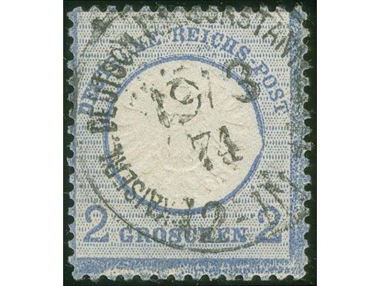 1872, Großer Schild 2 Gr. grauultramarin, mit Plattenfehler “Beule im Innenkreis unter T von Post” (Feld 9), sauber gestempel