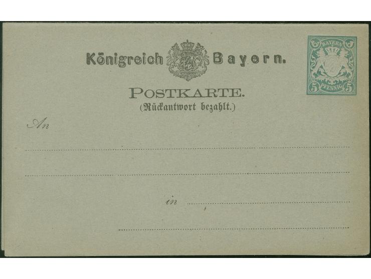 1876, Doppelkarte 5 Pfg., , Antwortteil mit ‘Dach’, ungebraucht