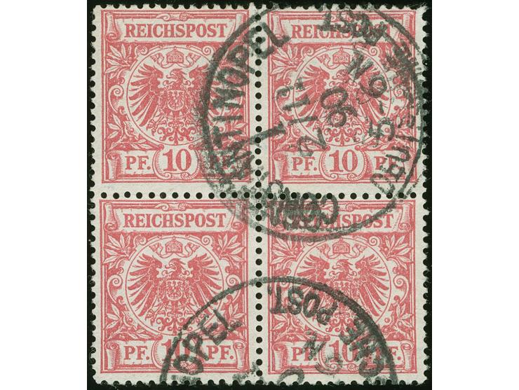 1889/94, Krone/Adler 10 Pfg rosarot (UV leuchtend karminrosa), Viererblock, sauber gestempelt “CONSTANTINOPEL 1 DEUTSCHE POST