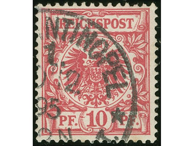1889/94, Krone/Adler 10 Pfg. lebhaftlilarot (UV rot), mit Plattenfehler “Balken links im Wertschild”, sauber gestempelt “CONS