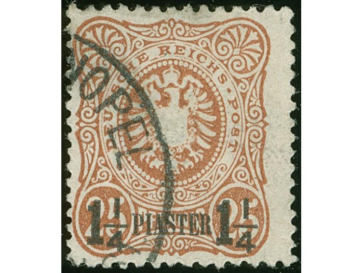1884, Aufdruck auf Pfennig 1 ¼ Pia. auf 25 Pfg. mittelgelbbraun, gestempelt “CONSTANTINOPEL”, tadellos, Fotobefund Jäschke-L.