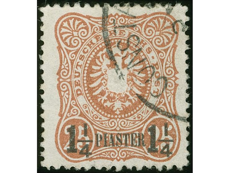 1884, Aufdruck auf Pfennig 1 ¼ Pia. auf 25 Pfg. mittelgelbbraun, verbreitertes Format, sauber gestempelt “CONSTANTINOPEL”, ta