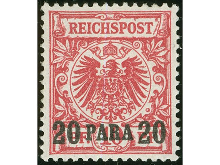 1889, Krone/Adler 20 Pa. auf 10 Pfg. dunkelrosarot, sauber ungebraucht, tadellos, sign. u. a. Wiegand BPP, Kurzbefund Steuer 