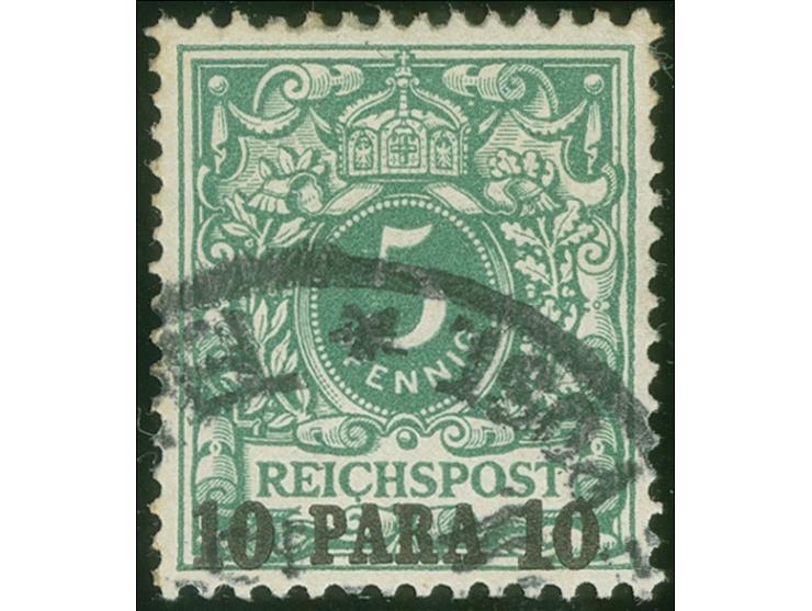 1889, Krone/Adler 10 Pa. auf 5 Pfg. lebhaftopalgrün, mit Plattenfehler “C in Reichspost unten mit Strich”, sauber gestempelt 