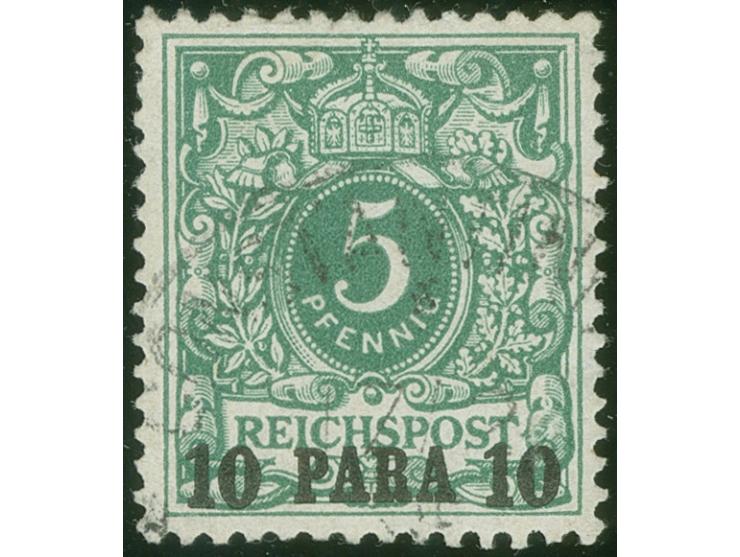 1889, Krone/Adler 10 Pa. auf 5 Pfg. lebhaftopalgrün, mit Plattenfehler “dicker Strich (Komet) unterhalb der rechten oberen Ei