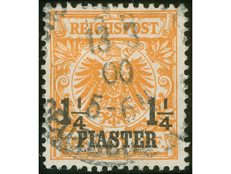 1889, Krone/Adler 1¼ Pia. auf 25 Pfg. gelblichorange, mit Aufdruckfehler “beide 1 von ¼ verkürzt", sauber gestempelt “CONSTAN
