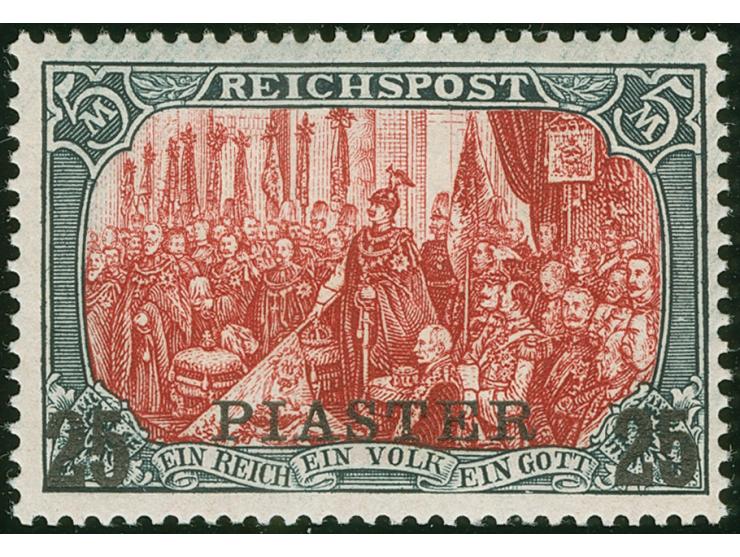 1900, Germania 25 Pia. auf 5 M. grünschwarz/bräunlichkarmin, Urmarkentype II, postfrisch, tadellos, unsigniert, Fotoattest St