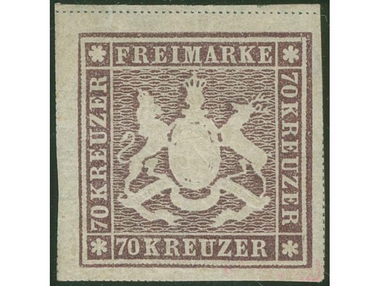 1873, 70 Kr. braunlila, Bogenfeld 2, farbfrisch, allseits breitrandig geschnitten, allseits sichtbare, oben komplette Trennun