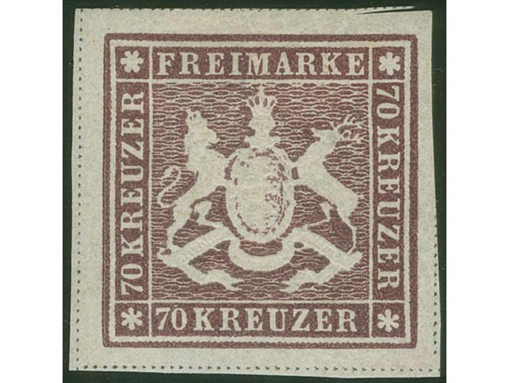 1873, 70 Kr. braunlila, Bogenfeld 4, farbfrisch, allseits breitrandig geschnitten, mit großen Teilen der Trennungslinien, lin