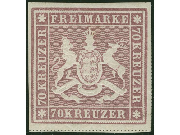 1873, 70 Kr. rotlila, Bogenfeld 3, farbfrisch, überwiegend breitrandig geschnitten mit schöner Wappenprägung, links mit sicht