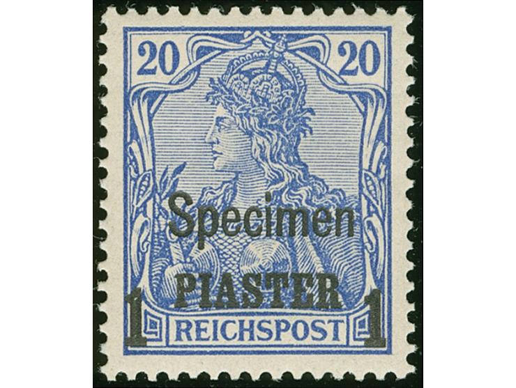 1900, Aufdrucktype I 1 Pia. auf 20 Pfg. dunkeöviolettultramarin, mit Aufdruck “Specimen”, postfrisch, tadellos, sign. HK