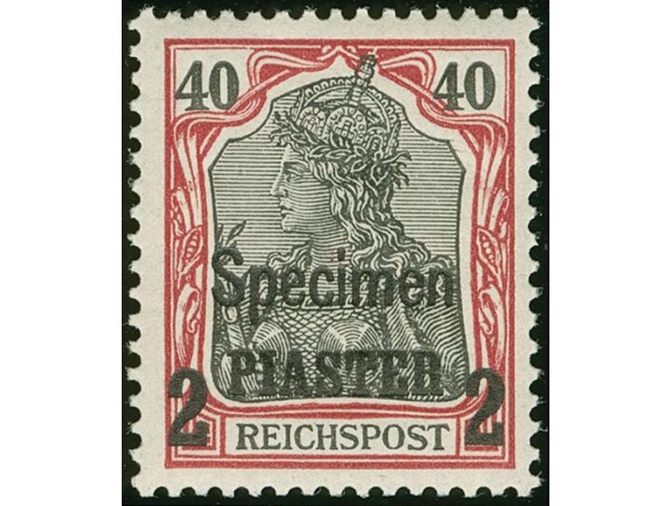 1900, Aufdrucktype I 2 Pia. auf 40 Pfg. dunkelrötlichkarmin/schwarz, mit Aufdruck “Specimen”, postfrisch, tadellos, sign. HK