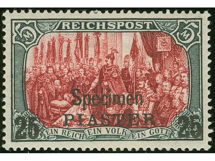 1900, Aufdrucktype II 25 Pia. auf 5 M. grünschwarz/bräunlichkarmin, Urmarkentype I, Nachmalung nur mit Deckweiß, mit Aufdruck