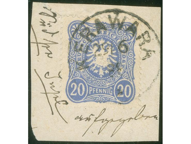 1888/90, Pfdennig 20 Pfg ultramarin, sauber gestempelt “KERAWARA 29/6 88” auf Briefstück, tadellos, Fotoattest Dr. Provinsky 
