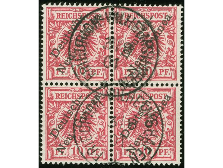 1897, Aufdruckausgabe 10 Pfg. lilarot, Viererblock, sauber gestempelt “FRIEDRICH-WILHELMSHAFEN 3/8 01”, tadellos, Fotoattest 