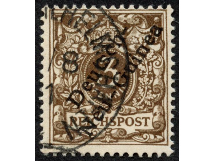 1897, Aufdruckausgabe 3 Pfg. dunkelockerbraun, mit Aufdruckfehler “c in Deutsch verstümmelt” (Aufdruckfeld 60), gestempelt, t