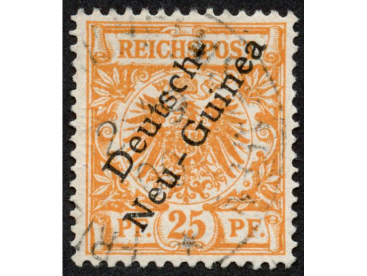 1897, Aufdruckausgabe 25 Pfg. gelblichorange, mit Aufdruckfehler “c in Deutsch verstümmelt” (Aufdruckfeld 60), gestempelt, ta