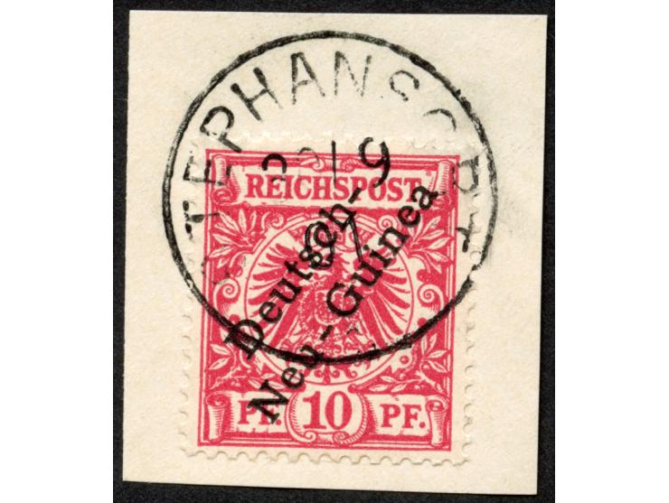 1897, Aufdruckausgabe 10 Pfg. lebhaftlilarot, rot quarzend, Aufdruckfehler “zweites e in Neu-Guinea offen" (Aufdruckfeld 67),