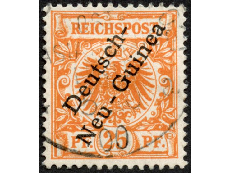 1897, Aufdruckausgabe 25 Pfg. dunkelorange, Aufdruckfehler “zweites e in Neu-Guinea offen" (Aufdruckfeld 67), gestempelt, tad