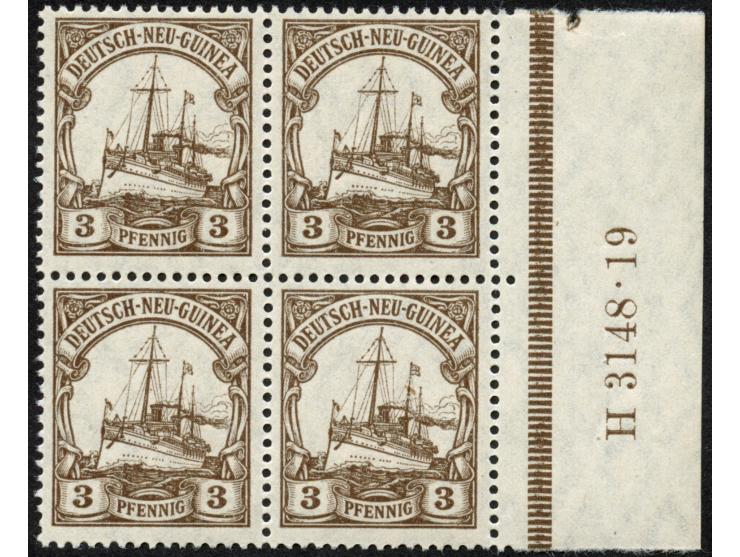 1918, Kaiseryacht m. Wz. 3 Pfg. dunkelorangebraun, Viererblock mit rechtem Seitenrand mit HAN “H 3148.19”, postfrisch, tadell