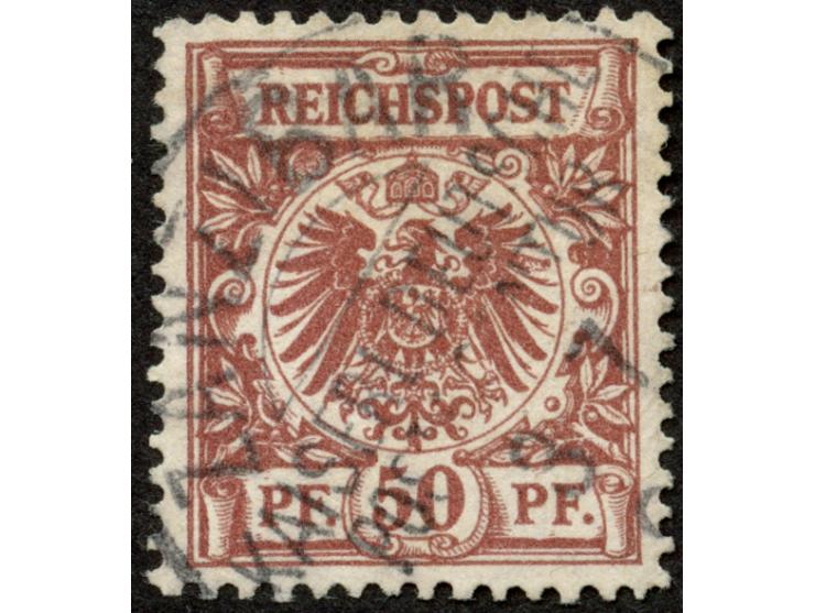 1890/91, Krone/Adler 50 Pfg. lebhaftrötlichbraun, sauber gestempelt “ZANZIBAR 3/7 (91)", tadellos, sign. u. a. Dr. Steuer BPP