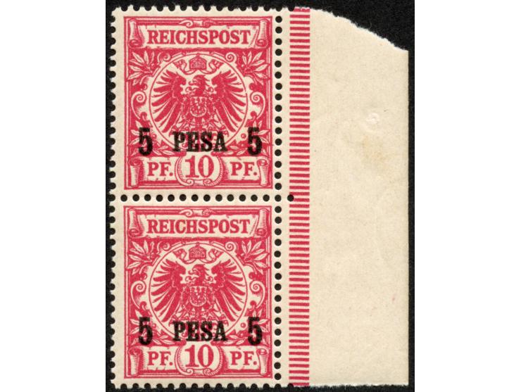 1893, waagerechter Aufdruck 15,4 mm breit 5 P. auf 10 Pfg. lebhaftlilarot, senkrechtes Paar mit rechtem Seitenrand, postfrisc