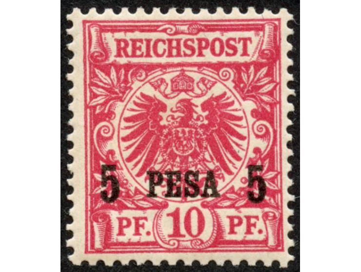 1893, waagerechter Aufdruck 15,4 mm breit 5 P. auf 10 Pfg. rotkarmin, dunkelrot quarzend, sauber ungebraucht, tadellos, Fotoa