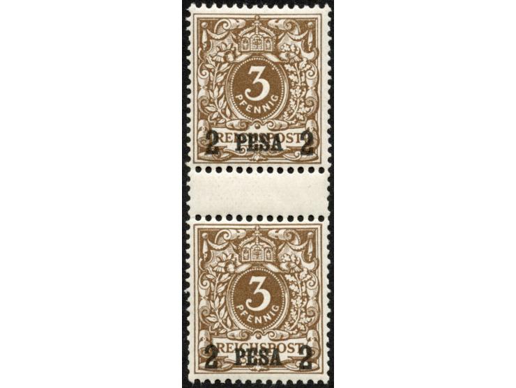 1893, waagerechter Aufdruck 15,4 mm breit 2 P. auf 3 Pfg. mittelbraun, senkrechtes Zwischenstegpaar, postfrisch, tadellos, un
