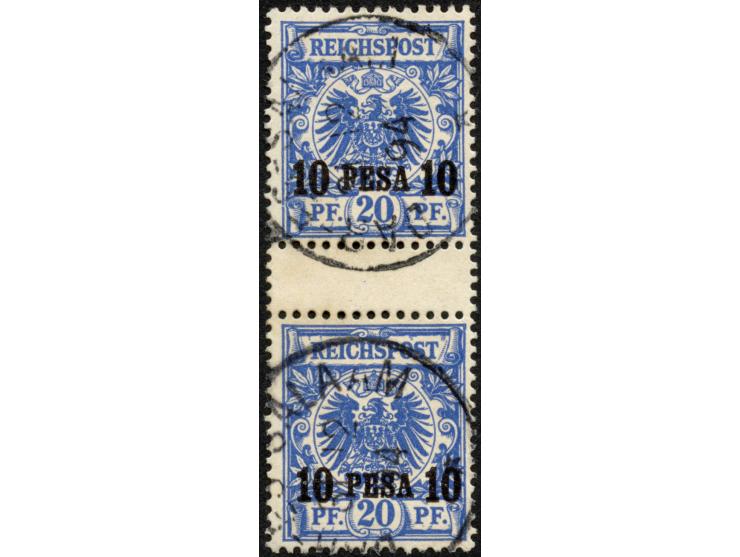 1893, waagerechter Aufdruck 10 P. auf 20 Pfg. violettultramarin, senkrechtes Zwischenstegpaar, sauber gestempelt “DAR-ES-SALA