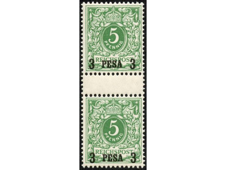 1893, waagerechter Aufdruck 15,4 mm breit 3 P. auf 5 Pfg. opalgrün, senkrechtes Zwischenstegpaar, postfrisch, tadellos, unsig
