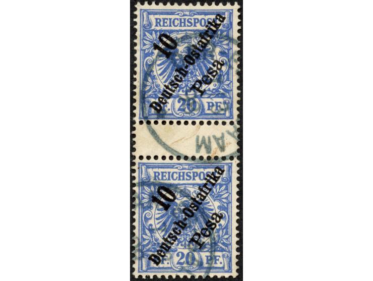 1896, diagonaler Aufdruck 10 P. auf 20 Pfg violettultramarin, senkrechtes Zwischenstegpaar, sauber gestempelt “DAR-ES-SALAAM 
