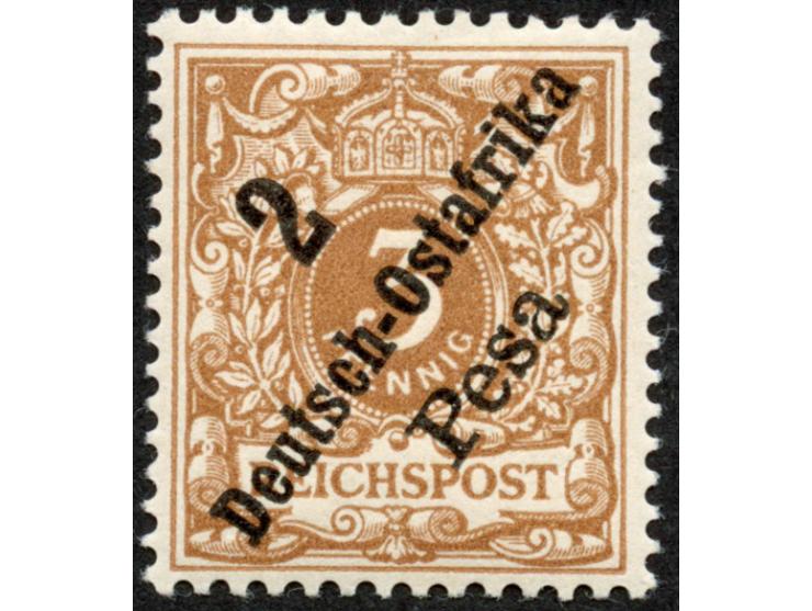 1896, diagonaler Aufdruck 2 P. auf 3 Pfg. hellockerbraun, mit Plattenfehler “Bruch der Bandrolle rechts unten”, postfrisch, t