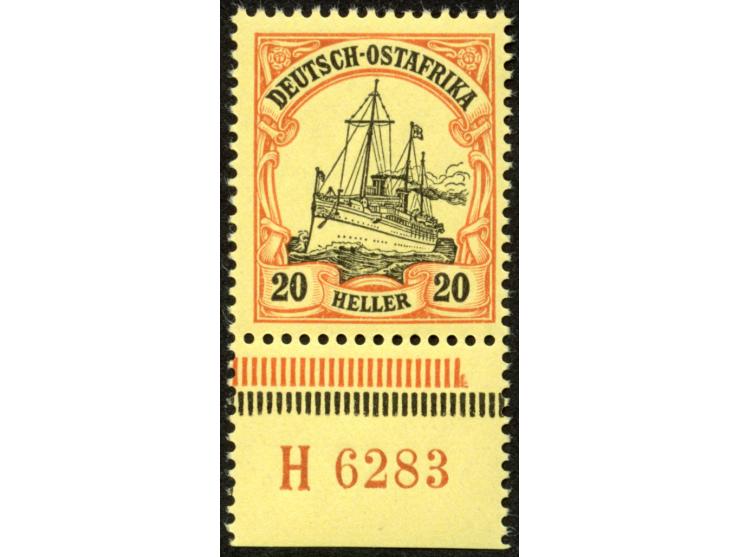 1905, Kaiseryacht ohne Wz. 20 H. dunkelorange/braunschwarz auf hellgelb, Unterrandstück mit HAN “H 6283”, postfrisch, tadello