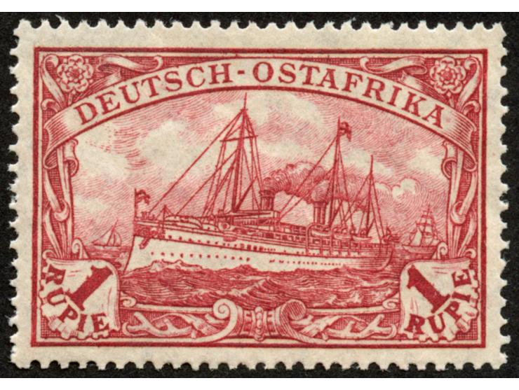 1905/20, Kaiseryacht mit Wz. Kriegsdruck gez. 25:17 1 R. dunkelrot, mit Plattenfehler “Retusche in der Wolke über dem Bug des