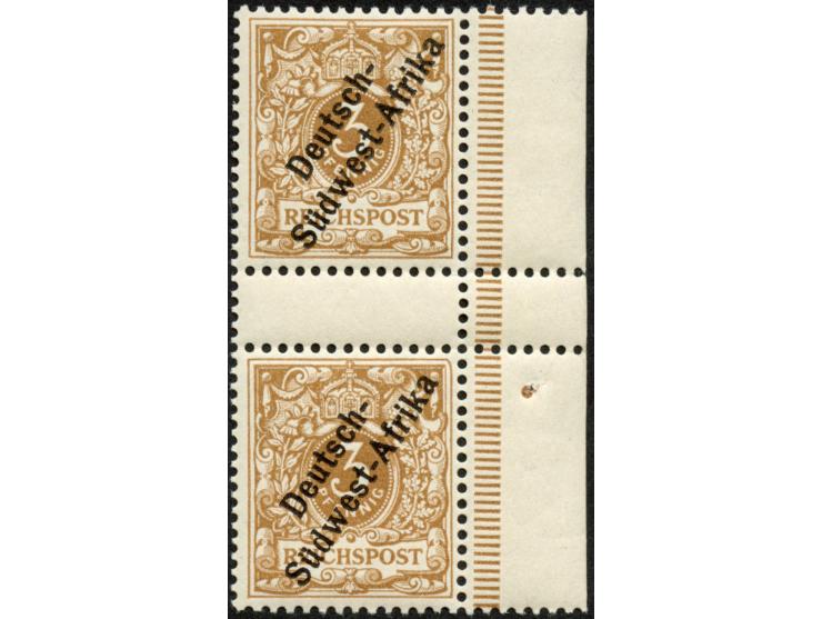 1897/99, Deutsch-Südwest-Afrika 3 Pfg. hellockerbraun, senkrechtes Zwischenstegpaar mit rechtem Bogenrand, postfrisch, tadell