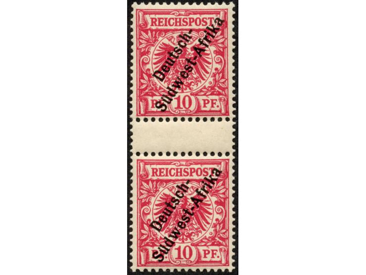 1897/99, Deutsch-Südwest-Afrika 10 Pfg. lebhaftlilarot, senkrechtes Zwischenstegpaar, postfrisch, tadellos, Eigentumszeichen,