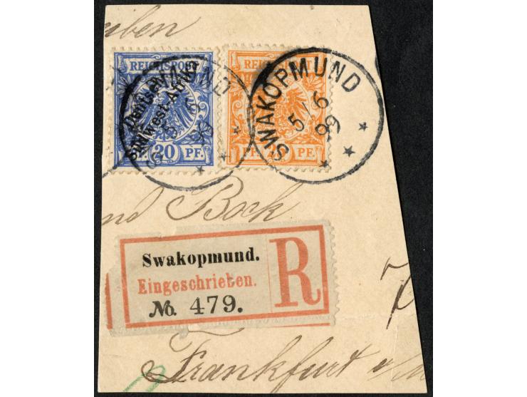 1892/99, Krone/Adler 25 Pfg. gelblichorange zusammen mit Deutsch-Südwest-Afrika 20 Pfg. violettultramarin, sauber gestempelt 