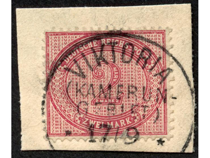 1890/1900, Innendienst 2 M. dunkelrotkarmin, sauber gestempelt “VIKTORIA 17/9” auf Briefstück, kurzer Eckzahl links oben, kle