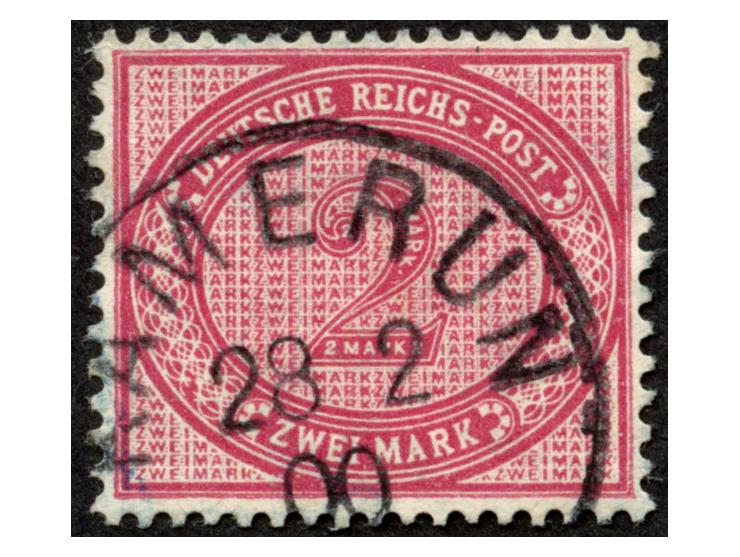1890/1900, Innendienst 2 M. rötlichkarmin, mit Plattenfehler “große Unterbrechung in der Guilloche unten links”, sauber geste